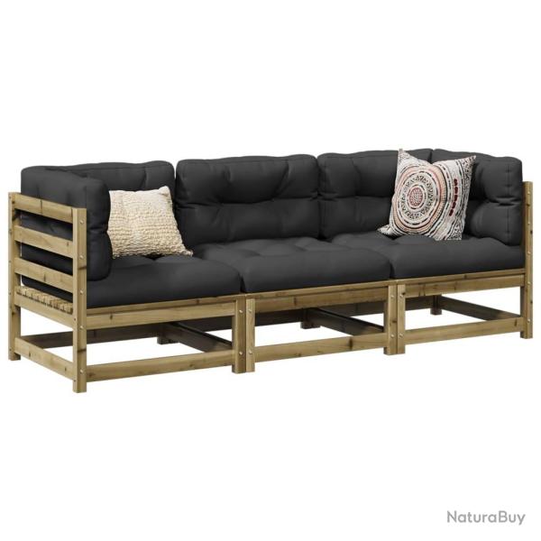 Salon de jardin 3 pcs avec coussins bois de pin impr�gn� alsavelo