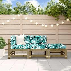 Salon de jardin 3 pcs avec coussins bois de pin impr&eacute;gn&eacute;