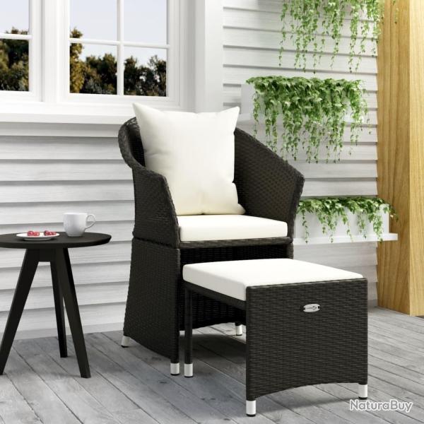 Salon de jardin 2 pcs avec coussins Noir R�sine tress�e