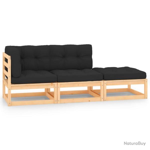 Salon de jardin 3 pcs avec coussins Bois de pin massif