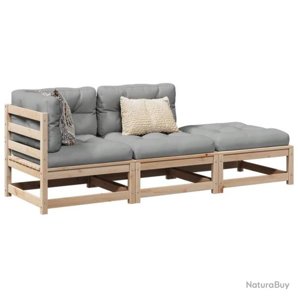Salon de jardin 3 pcs avec coussins bois de pin massif