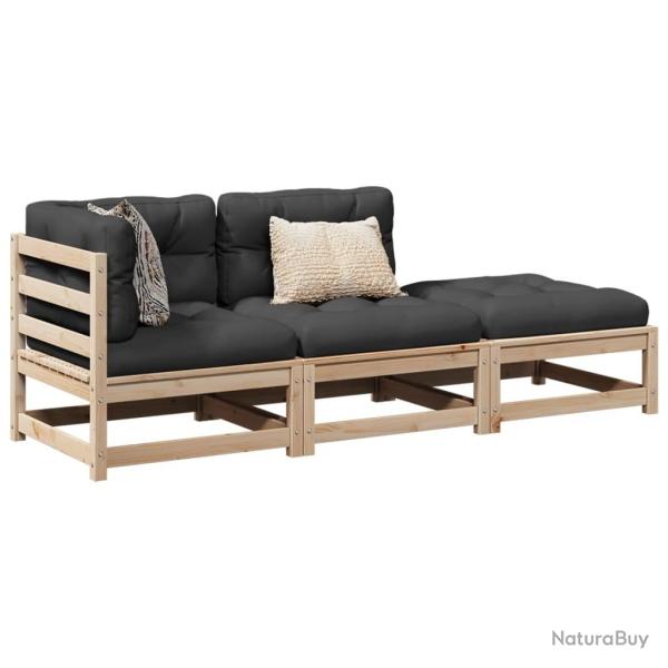 Salon de jardin 3 pcs avec coussins bois de pin massif