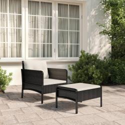 Salon de jardin 2 pcs avec coussins Noir R&eacute;sine tress&eacute;e