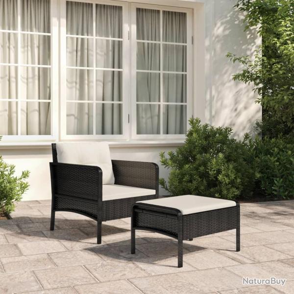 Salon de jardin 2 pcs avec coussins Noir R�sine tress�e
