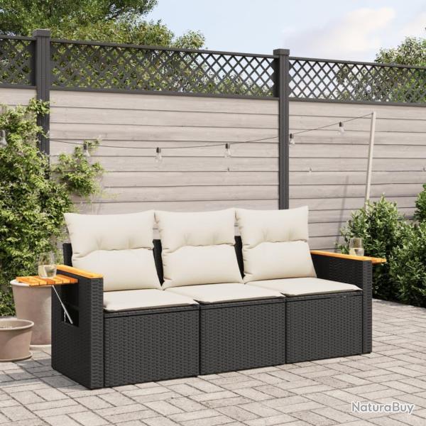 Salon de jardin 3 pcs avec coussins noir r�sine tress�e