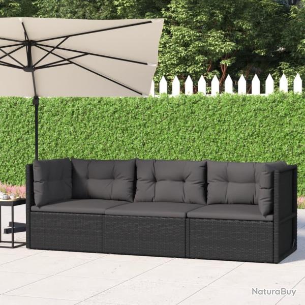 Salon de jardin 3 pcs avec coussins Noir Rsine tresse alsavelo