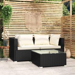 Salon de jardin 3 pcs avec coussins Noir R&eacute;sine tress&eacute;e