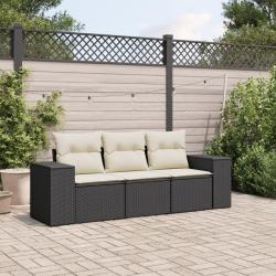 Salon de jardin 3 pcs avec coussins noir r&eacute;sine tress&eacute;e