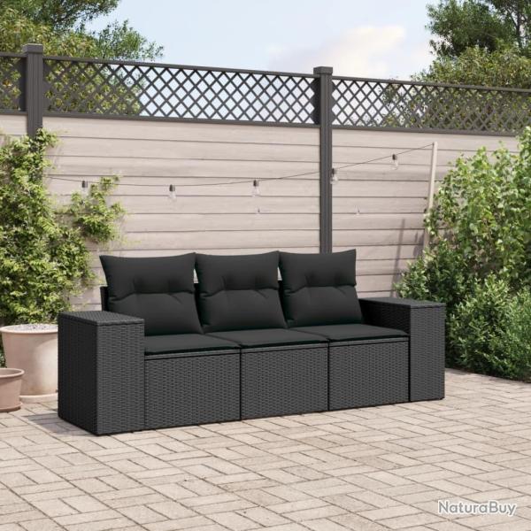 Salon de jardin 3 pcs avec coussins noir r�sine tress�e