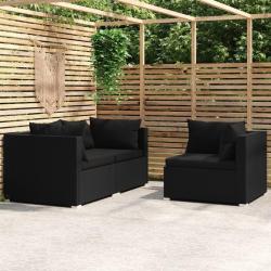 Salon de jardin 3 pcs avec coussins Noir R&eacute;sine tress&eacute;e