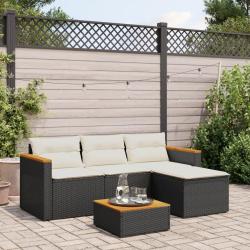 Salon de jardin 3 pcs avec coussins noir r&eacute;sine tress&eacute;e alsavelo