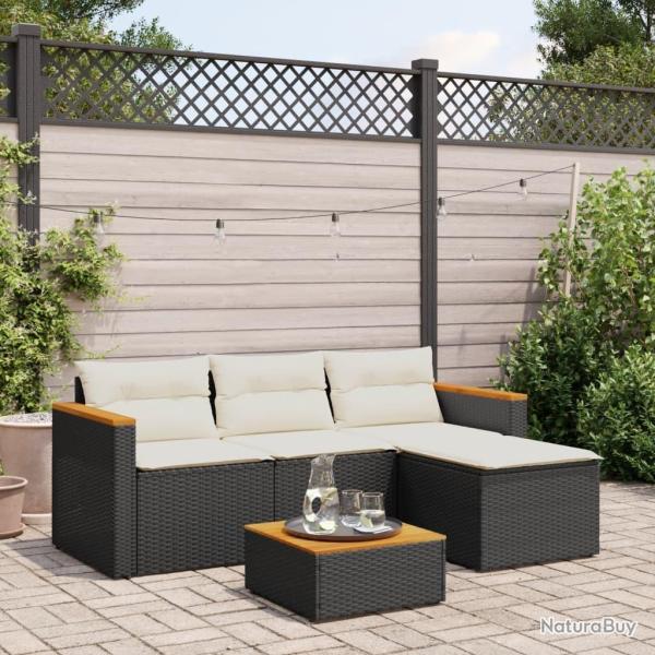 Salon de jardin 3 pcs avec coussins noir r�sine tress�e