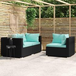 Salon de jardin 3 pcs avec coussins Noir R&eacute;sine tress&eacute;e