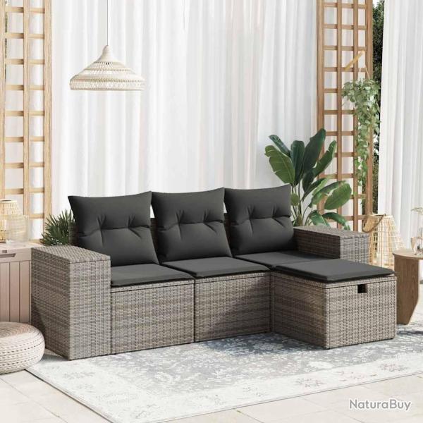 Salon de jardin 4 pcs avec coussins gris r�sine tress�e alsavelo