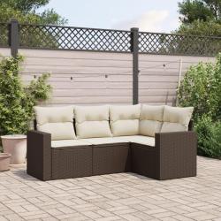 Salon de jardin 4 pcs avec coussins marron r&eacute;sine tress&eacute;e