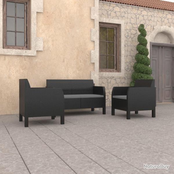 Salon de jardin 3 pcs avec coussins PP Rotin Anthracite alsavelo