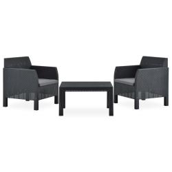 Salon de jardin 3 pcs avec coussins PP Rotin Anthracite alsavelo