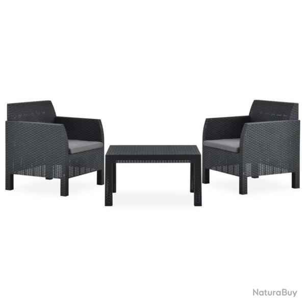 Salon de jardin 3 pcs avec coussins PP Rotin Anthracite alsavelo