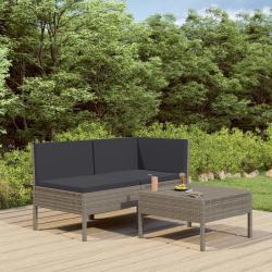 Salon de jardin 3 pcs avec coussins R&eacute;sine tress&eacute;e Gris