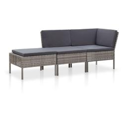 Salon de jardin 3 pcs avec coussins R&eacute;sine tress&eacute;e Gris