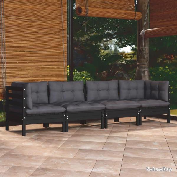 Salon de jardin 4 pcs avec coussins bois de pin massif alsavelo
