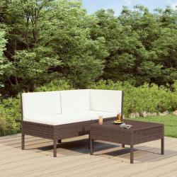 Salon de jardin 3 pcs avec coussins R&eacute;sine tress&eacute;e Marron