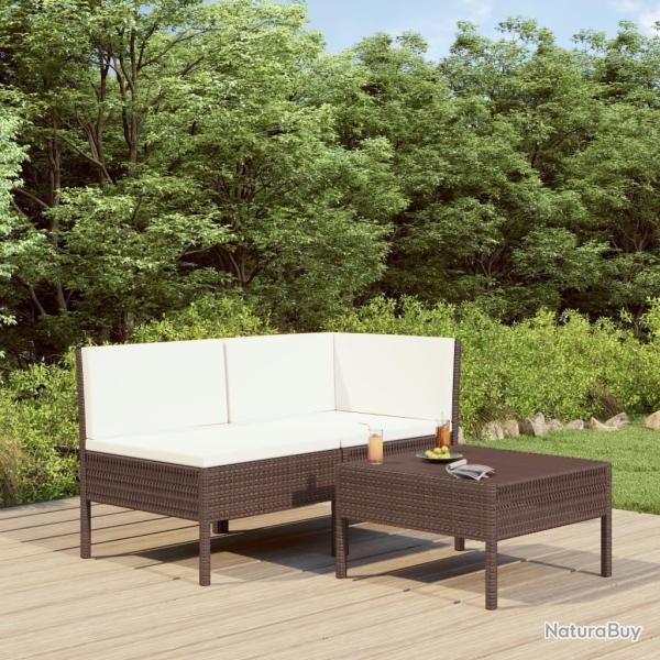 Salon de jardin 3 pcs avec coussins R�sine tress�e Marron