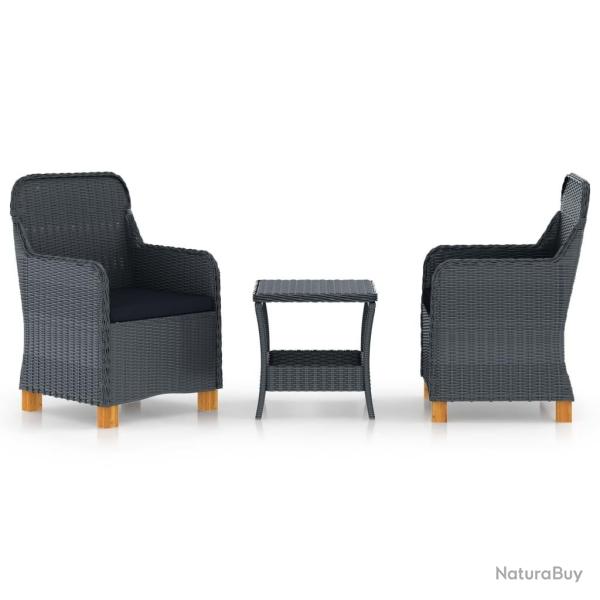 Salon de jardin 3 pcs avec coussins r�sine tress�e gris fonc� alsavelo