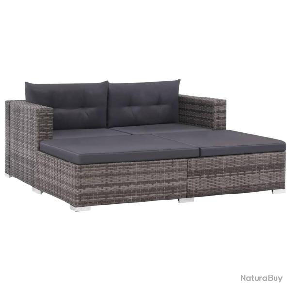Salon de jardin 3 pcs avec coussins R�sine tress�e Gris alsavelo