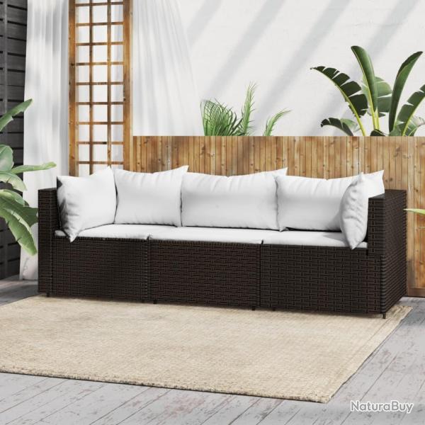 Salon de jardin 3 pcs avec coussins marron r�sine tress�e