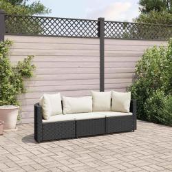 Salon de jardin 3 pcs avec coussins noir r&eacute;sine tress&eacute;e