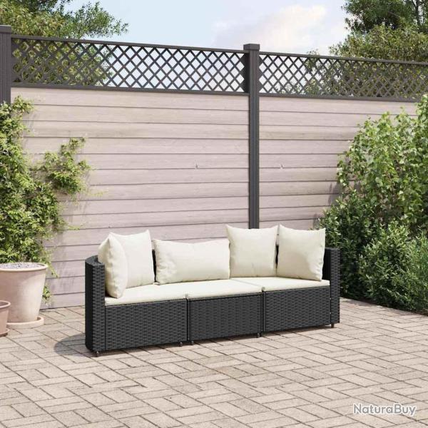 Salon de jardin 3 pcs avec coussins noir r�sine tress�e