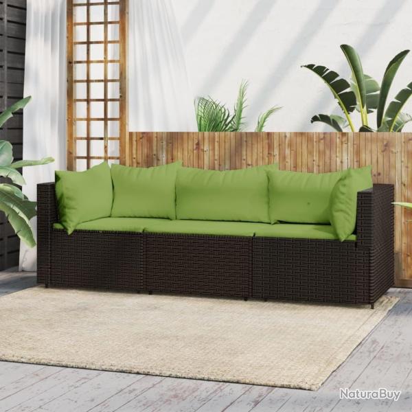 Salon de jardin 3 pcs avec coussins marron r�sine tress�e alsavelo
