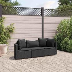 Salon de jardin 3 pcs avec coussins noir r&eacute;sine tress&eacute;e alsavelo