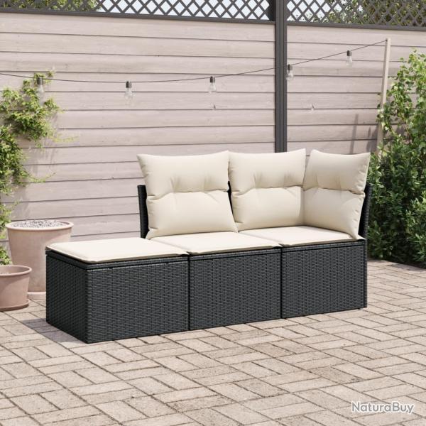 Salon de jardin 3 pcs avec coussins noir r�sine tress�e