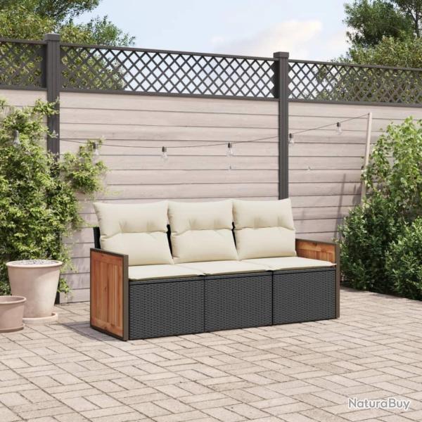 Salon de jardin 3 pcs avec coussins noir r�sine tress�e