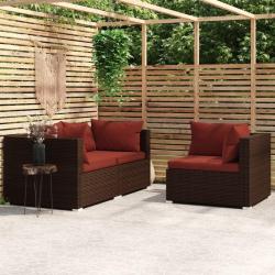Salon de jardin 3 pcs avec coussins Marron R&eacute;sine tress&eacute;e