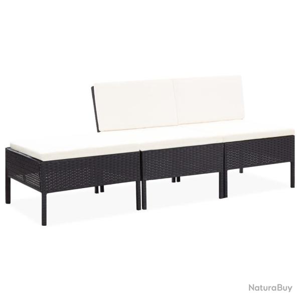 Salon de jardin 3 pcs avec coussins R�sine tress�e Noir alsavelo