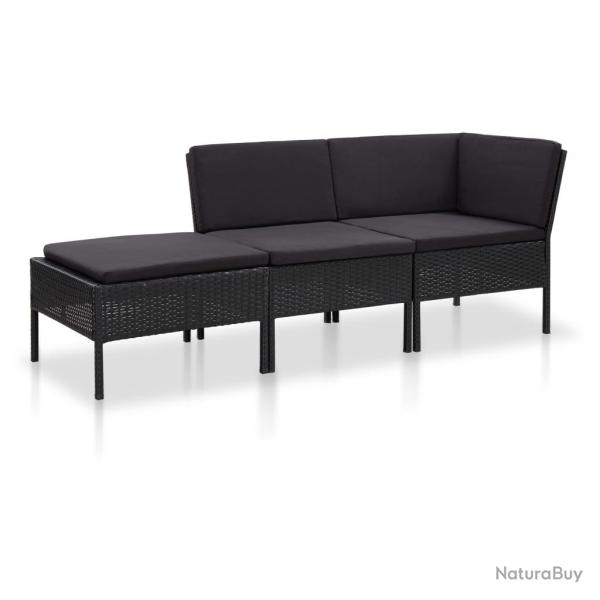 Salon de jardin 3 pcs avec coussins R�sine tress�e Noir