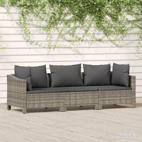 Salon de jardin 3 pcs avec coussins Gris R�sine tress�e