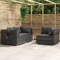 Salon de jardin 3 pcs avec coussins Gris R&eacute;sine tress&eacute;e