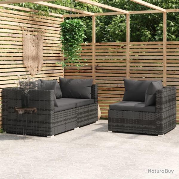 Salon de jardin 3 pcs avec coussins Gris R�sine tress�e
