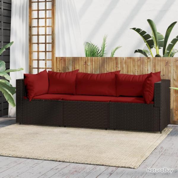 Salon de jardin 3 pcs avec coussins marron r�sine tress�e