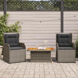 Salon de jardin 3 pcs avec coussins Gris R&eacute;sine tress&eacute;e