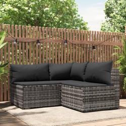 Salon de jardin 3 pcs avec coussins Gris R&eacute;sine tress&eacute;e