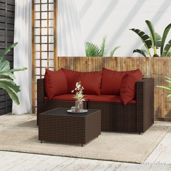 Salon de jardin 3 pcs avec coussins marron r�sine tress�e alsavelo