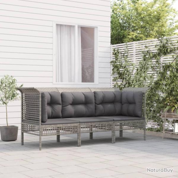 Salon de jardin 3 pcs avec coussins Gris R�sine tress�e alsavelo