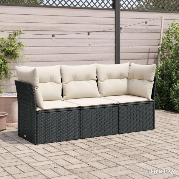 Salon de jardin 3 pcs avec coussins noir r�sine tress�e
