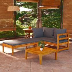 Salon de jardin 3 pcs avec coussins gris fonc&eacute; Bois d'acacia