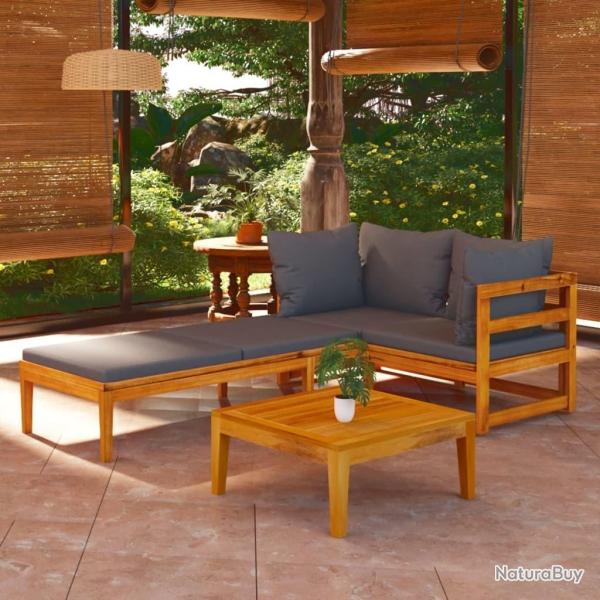 Salon de jardin 3 pcs avec coussins gris fonc� Bois d'acacia